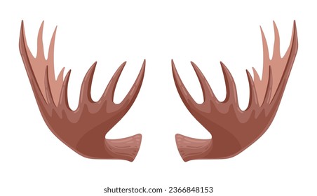 Moose horns. Cartoon animal horns, wild mammal antlers, moose horns isolated flat vector illustration. Hunting trophy