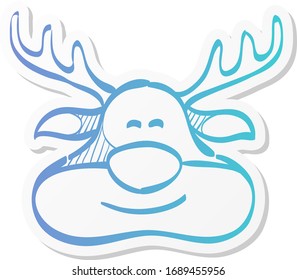 Moose icon in sticker color style. Christmas animal Santa ride