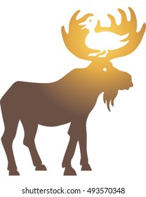 Moose Icon Vector. Silhouette on White Background.