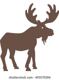 Moose Icon Vector. Silhouette on White Background.