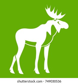 Moose icon white isolated on green background. Vector illustration