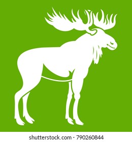 Moose icon white isolated on green background. Vector illustration