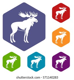 Moose icons set rhombus in different colors isolated on white background