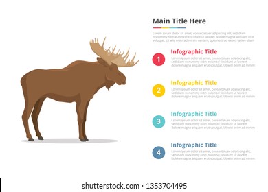 moose infographics template with 4 points of free space text description - vector