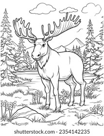 moose jungle coloring page for adults