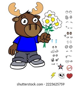 moose kid character cartoon expressions set in vector format