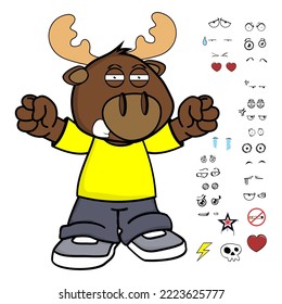 moose kid character cartoon expressions set in vector format