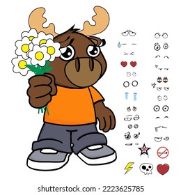 moose kid character cartoon expressions set in vector format