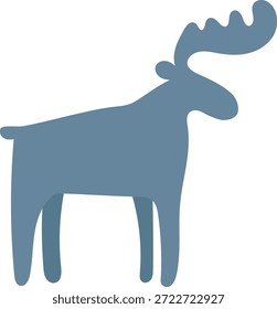 Moose with large antler standing in side view, smooth rounded body and clean contour. Symbol of wilderness, strength, and outdoor adventure, ideal for branding. Cartoon vector illustration.