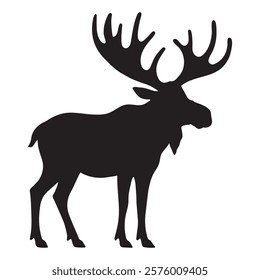 Moose with large antlers black icon silhouette vector