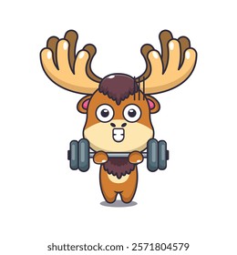 moose lifting barbell cartoon vector illustration. Vector cartoon Illustration suitable for poster, brochure, web, mascot, sticker, logo and icon.