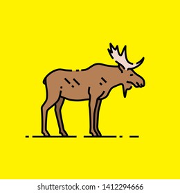 Moose line icon. Wild bull elk with antlers symbol isolated on yellow background. Animal wildlife graphic. Vector illustration.