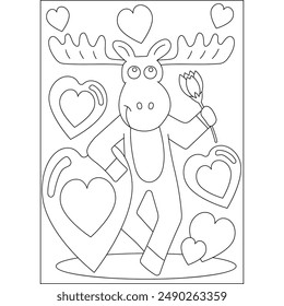 moose love and affection theme coloring book page for kids or grown adults coloring book mindful relaxation activity