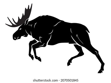 Moose Lunge, Wild Arctic Animal Silhouette