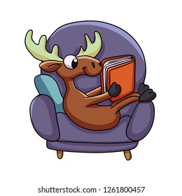 Moose lying on a sofa and reading a book 