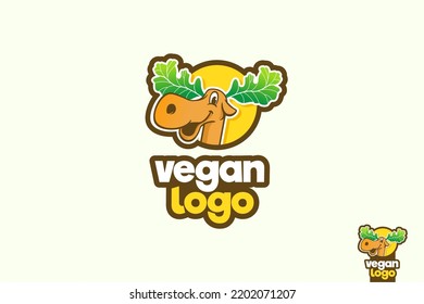 Moose Mascot Logo Character. Playful concept logo idea, Fun and Happy Moose with leaf to replace his horn.