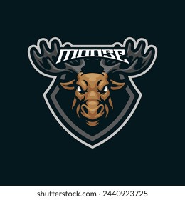 Moose mascot logo design with modern illustration concept style for badge, emblem and t shirt printing. Head moose illustration for sport and esport team.