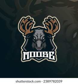 Moose mascot logo design vector with concept style for badge, emblem and t shirt printing. Moose head illustration for sport and esport team.