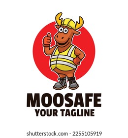 moose mascot wearing safety helmet and boots cartoon design vector