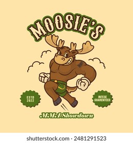 Moose MMA Mascot Vintage and Retro Character Illustration