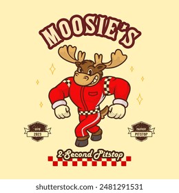 Moose Motorsport Mascot Vintage and Retro Character Illustration