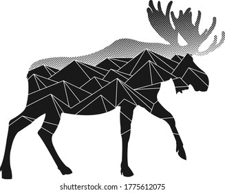 moose nature mountain geometric vector illstration line art