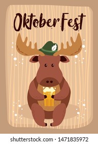 Moose OktoberFest Art Cartoon Cute Moose Animals October Beer Festival Vector Designs