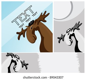 Moose on the different  backgrounds . Illustration