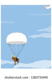 Moose parachute from airplane vector