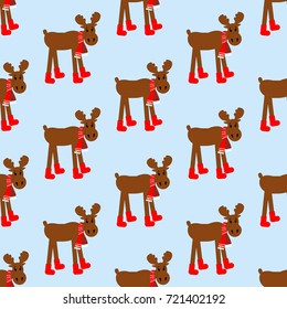Moose pattern on the blue background. Vector illustration