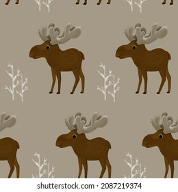 Moose pattern. Vector seamless texture.