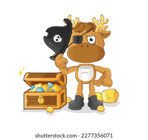 the moose pirate with treasure mascot. cartoon vector