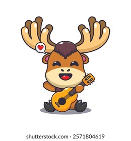 moose playing guitar cartoon vector illustration. Vector cartoon Illustration suitable for poster, brochure, web, mascot, sticker, logo and icon.