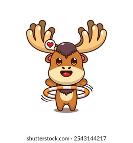 Moose playing hula hoop. mascot cartoon character vector illustration. design element for poster, brochure, web, mascot, sticker, logo and icon.