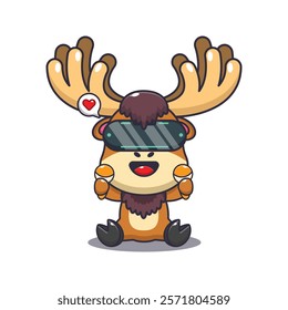 moose playing virtual reality cartoon vector illustration. Vector cartoon Illustration suitable for poster, brochure, web, mascot, sticker, logo and icon.