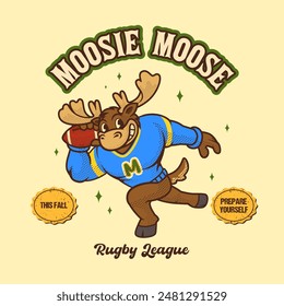 Moose Rugby Mascot Vintage and Retro Character Illustration