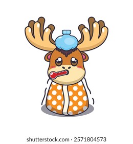 moose sick cartoon vector illustration. Vector cartoon Illustration suitable for poster, brochure, web, mascot, sticker, logo and icon.