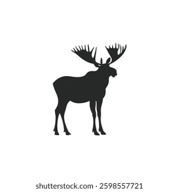 Moose Silhouette Icon: Bold Black Design with Distinctive Antlers in Profile View
