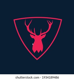 Moose silhouette isolated on white background vector illustration. Deer head with horns vector graphic emblem. Logo icon moose head for brand