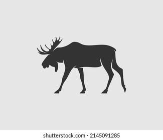 Moose Silhouette on White Background. Isolated Vector Animal Template for Logo Company, Icon, Symbol etc 