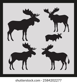 Moose silhouette set Clipart on a hex color background