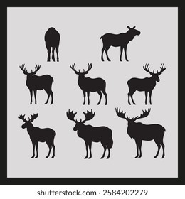 Moose silhouette set Clipart on a hex color background