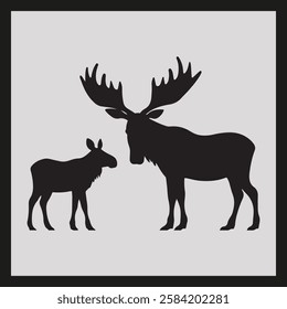 Moose silhouette set Clipart on a hex color background