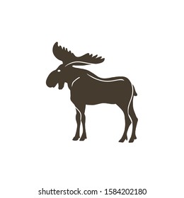 Moose silhouette, side view, vector illustration. Black shape of Canadian forest animal.