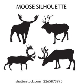 Moose silhouette vector art. Set of Deer silhouette vector art with horns 