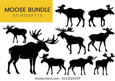 Moose Silhouette Vector Bundle – Wild Animal Graphic Set with Antler Designs

