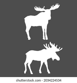 Moose Silhouette. Vector Set of White Elk Shades