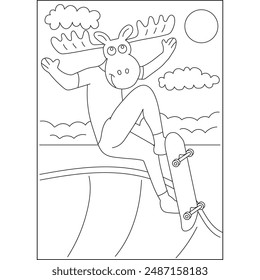 moose skate funny coloring book page for kids or grown adults coloring book mindful relaxation activity