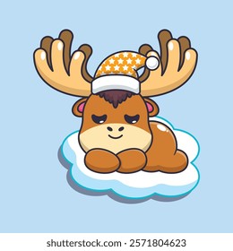 moose sleep cartoon vector illustration. Vector cartoon Illustration suitable for poster, brochure, web, mascot, sticker, logo and icon.