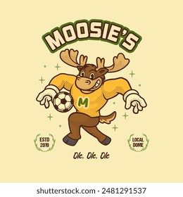 Moose Soccer Mascot Vintage and Retro Character Illustration